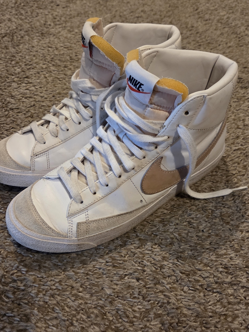 Nike  Mid Vintage White Tan High-Top Sneakers